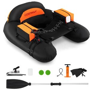 Costway - Inflatable Float Tube with Adjustable Fishing Rod Holder Fish Hook Stator Flippers - Black+Orange Costway - Inflatable Float Tube with Adjustable Fishing Rod Holder Fish Hook Stator Flippers - Black+Orange
