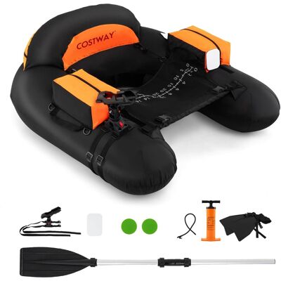 Costway - Inflatable Float Tube with Adjustable Fishing Rod Holder Fish Hook Stator Flippers - Black+Orange Costway - Inflatable Float Tube with Adjustable Fishing Rod Holder Fish Hook Stator Flippers - Black+Orange