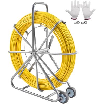 VEVOR - Fish Tape Fiberglass, 656 ft, 5/16 in, Duct Rodder Fishtape Wire Puller, Cable Running Rod with Steel Reel Stand - Silver;Yellow VEVOR - Fish Tape Fiberglass, 656 ft, 5/16 in, Duct Rodder Fishtape Wire Puller, Cable Running Rod with Steel Reel Stand - Silver;Yellow