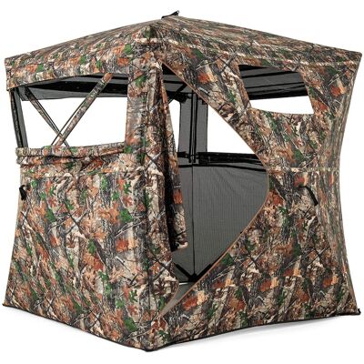 Gymax - Hunting Blind for 3-4 People w/270° Viewing Range Carrying Bag - Camouflage Gymax - Hunting Blind for 3-4 People w/270° Viewing Range Carrying Bag - Camouflage