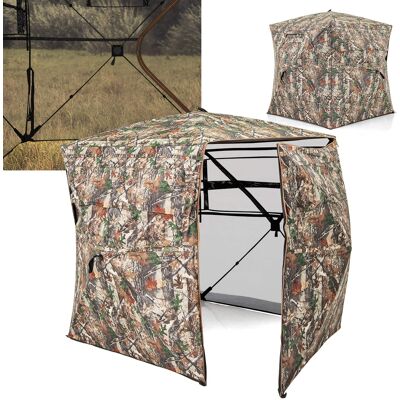 Gymax - 360° One-Way See-Through Hunting Blind w/ Full-Open Door Portable Carry Bag - Camouflage Gymax - 360° One-Way See-Through Hunting Blind w/ Full-Open Door Portable Carry Bag - Camouflage