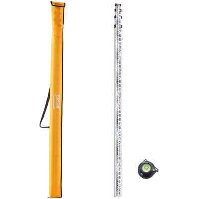 VEVOR - Aluminum Grade Rod, 14-Feet/8ths 4 Sections Telescopic Measuring Rod, Double-Sided Scale 1/8in Leveling Rod Stick - Silver VEVOR - Aluminum Grade Rod, 14-Feet/8ths 4 Sections Telescopic Measuring Rod, Double-Sided Scale 1/8in Leveling Rod Stick - Silver