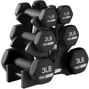 HolaHatha - 1, 2 and 3 lb Neoprene Dumbbell Strength Training Weight Set with Rack - Black HolaHatha - 1, 2 and 3 lb Neoprene Dumbbell Strength Training Weight Set with Rack - Black