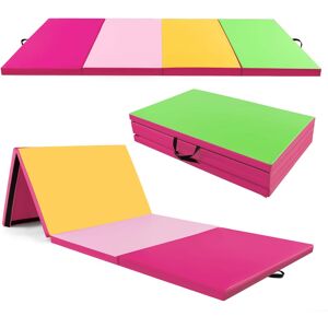 Costway - 10' x 4' x 2" 4-Panel Folding Exercise Mat with Carrying Handles for Gym Yoga - Pink,Yellow Costway - 10' x 4' x 2" 4-Panel Folding Exercise Mat with Carrying Handles for Gym Yoga - Pink,Yellow