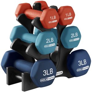 HolaHatha - 1, 2 and 3 lb Neoprene Dumbbell Strength Training Weight Set with Rack - Multicolor HolaHatha - 1, 2 and 3 lb Neoprene Dumbbell Strength Training Weight Set with Rack - Multicolor
