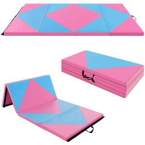 Costway - Folding Gymnastics Mat 8' x 4' x 2" PU Leather Tumbling Exercise Mat Yoga Gym - Pink,Blue Costway - Folding Gymnastics Mat 8' x 4' x 2" PU Leather Tumbling Exercise Mat Yoga Gym - Pink,Blue