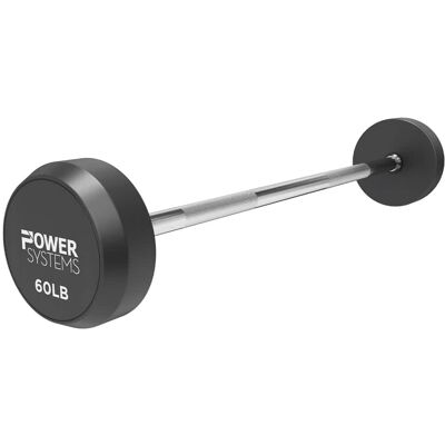 Power Systems - Pro Style Rubber Fixed Straight Barbell - 60lbs Weighted Workout Bar w/Ergonomic Handle - Black/Gray Power Systems - Pro Style Rubber Fixed Straight Barbell - 60lbs Weighted Workout Bar w/Ergonomic Handle - Black/Gray