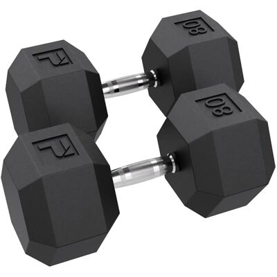 Power Systems - 80 lb Rubber Hex Dumbbells, Pair of Dumbbells w/Ergonomic Grip & Hexagonal Dead Design - Black Power Systems - 80 lb Rubber Hex Dumbbells, Pair of Dumbbells w/Ergonomic Grip & Hexagonal Dead Design - Black