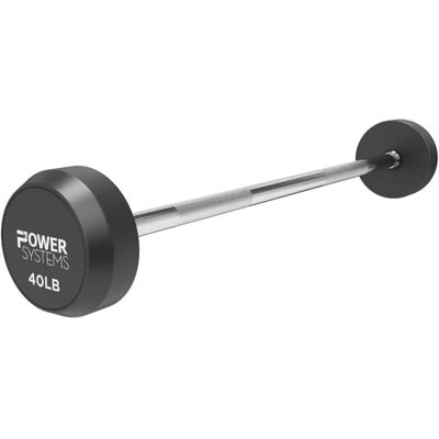 Power Systems - Pro Style Rubber Fixed Straight Barbell - 40lbs Weighted Workout Bar w/Ergonomic Handle - Black Power Systems - Pro Style Rubber Fixed Straight Barbell - 40lbs Weighted Workout Bar w/Ergonomic Handle - Black
