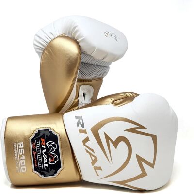 RIVAL - Boxing RS100 Pro Lace-Up Sparring Gloves - 18 oz. - White/Gold RIVAL - Boxing RS100 Pro Lace-Up Sparring Gloves - 18 oz. - White/Gold