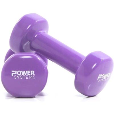 Power Systems - 15 lbs Deluxe Vinyl Dumbbells Set, Pair of Dumbbell Weight with Non-Slip Grip - Purple Power Systems - 15 lbs Deluxe Vinyl Dumbbells Set, Pair of Dumbbell Weight with Non-Slip Grip - Purple
