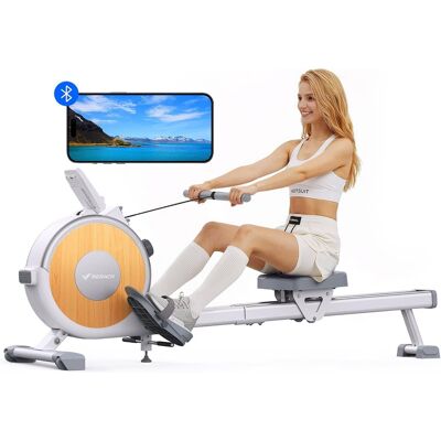 MERACH - Magnetic Rowing Machine 16 Levels of Quiet Resistance Dual Slide Rail 350lb Weight Capacity App Compatible - White MERACH - Magnetic Rowing Machine 16 Levels of Quiet Resistance Dual Slide Rail 350lb Weight Capacity App Compatible - White