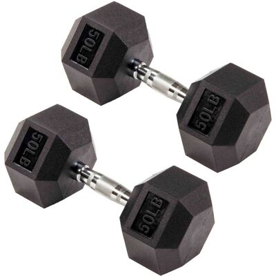 Signature Fitness - Hex Dumbbells Strength Training Workout Equipment Set, 50 lbs - Black Signature Fitness - Hex Dumbbells Strength Training Workout Equipment Set, 50 lbs - Black
