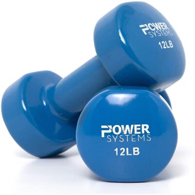 Power Systems - 12 lbs Deluxe Vinyl Dumbbells Set, Pair of Dumbbell Weight with Non-Slip Grip - Blue Power Systems - 12 lbs Deluxe Vinyl Dumbbells Set, Pair of Dumbbell Weight with Non-Slip Grip - Blue