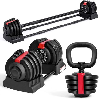 Brick Attic - Adjustable Dumbbell Set, Free Weights Dumbbells, 4 In 1 Weight Set, Dumbbell, Barbell, Kettlebell, Push-up - Red Brick Attic - Adjustable Dumbbell Set, Free Weights Dumbbells, 4 In 1 Weight Set, Dumbbell, Barbell, Kettlebell, Push-up - Red