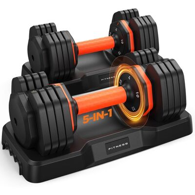 FED Fitness - 1 Pair 25LBS Weights Dumbbell Set with Storage Box, Adjustable Dumbbell Set of 2 - Black FED Fitness - 1 Pair 25LBS Weights Dumbbell Set with Storage Box, Adjustable Dumbbell Set of 2 - Black