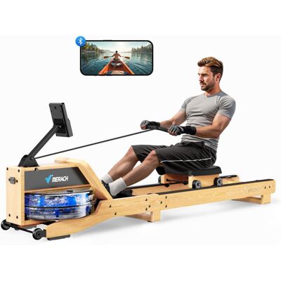 MERACH - Water Foldable Rowing Machines for Home Gym with 350LBS Weight APP - Wood MERACH - Water Foldable Rowing Machines for Home Gym with 350LBS Weight APP - Wood