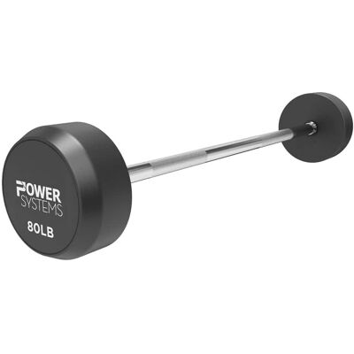 Power Systems - Pro Style Rubber Fixed Straight Barbell - 80lbs Weighted Workout Bar w/Ergonomic Handle - Black/Gray Power Systems - Pro Style Rubber Fixed Straight Barbell - 80lbs Weighted Workout Bar w/Ergonomic Handle - Black/Gray