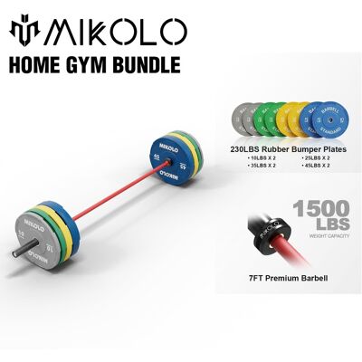 Mikolo - 7ft Olympic Barbell,Olympic Bar for 1500lbs Capacity, Weight Bar Fit 2” Standard Weights - Red Mikolo - 7ft Olympic Barbell,Olympic Bar for 1500lbs Capacity, Weight Bar Fit 2” Standard Weights - Red