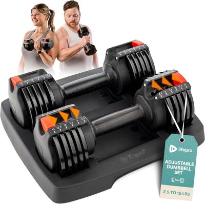 LifePro - 90lb Single Adjustable Dumbbell - Quick Dial Weight Set for Home Gym Strength Training - Iron & Non-Slip - Black LifePro - 90lb Single Adjustable Dumbbell - Quick Dial Weight Set for Home Gym Strength Training - Iron & Non-Slip - Black