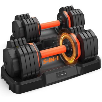 FED Fitness - 1 Pair 55LBS Weights Dumbbell Set with Storage Box, Adjustable Dumbbell Set of 2 - Black FED Fitness - 1 Pair 55LBS Weights Dumbbell Set with Storage Box, Adjustable Dumbbell Set of 2 - Black