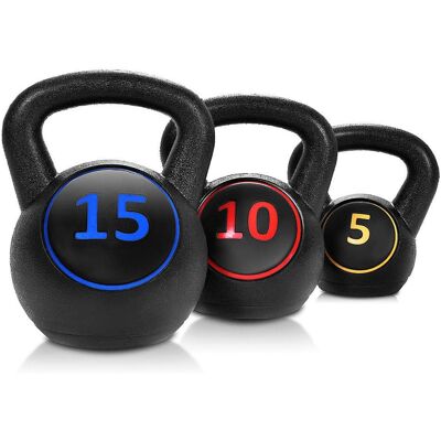 Costway - 3-Piece Kettlebell Weights Set, Weight Available 5, 10, 15 lbs, HDPE Kettlebell for Strength and Conditioning - Red/Blue/Yellow Costway - 3-Piece Kettlebell Weights Set, Weight Available 5, 10, 15 lbs, HDPE Kettlebell for Strength and Conditioning - Red/Blue/Yellow