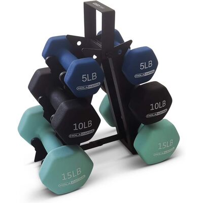 HolaHatha - 5, 10, and 15 LB Neoprene Dumbbell Free Hand Weight Set w/ Rack, Multi - Blues HolaHatha - 5, 10, and 15 LB Neoprene Dumbbell Free Hand Weight Set w/ Rack, Multi - Blues