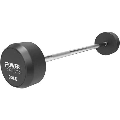 Power Systems - Pro Style Rubber Fixed Straight Barbell - 90lbs Weighted Workout Bar w/Ergonomic Handle - Black Power Systems - Pro Style Rubber Fixed Straight Barbell - 90lbs Weighted Workout Bar w/Ergonomic Handle - Black