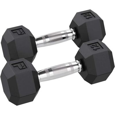 Power Systems - lb Rubber Hex Dumbbells, Pair of Dumbbells w/Ergonomic Grip & Hexagonal Dead Design - Black Power Systems - lb Rubber Hex Dumbbells, Pair of Dumbbells w/Ergonomic Grip & Hexagonal Dead Design - Black