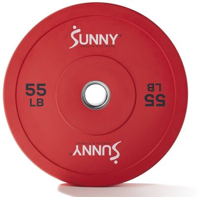 Sunny Health & Fitness - Elite 2-inch Rubber Olympic Weight Plates 55-Pound (Single) - Red Sunny Health & Fitness - Elite 2-inch Rubber Olympic Weight Plates 55-Pound (Single) - Red
