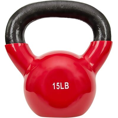 Sunny Health & Fitness - Vinyl Coated Kettlebell 15lbs - Red Sunny Health & Fitness - Vinyl Coated Kettlebell 15lbs - Red