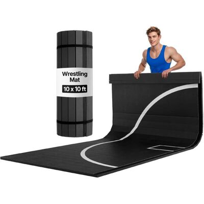 VEVOR - 10x10 ft Wrestling Mat, Martial Arts Thick Mat for Home Gym Workouts Exercise, Waterproof PVC Roll-Up Training Mats - Black VEVOR - 10x10 ft Wrestling Mat, Martial Arts Thick Mat for Home Gym Workouts Exercise, Waterproof PVC Roll-Up Training Mats - Black