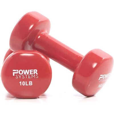 Power Systems - 10 lbs Deluxe Vinyl Dumbbells Set, Pair of Dumbbell Weight with Non-Slip Grip - Red Power Systems - 10 lbs Deluxe Vinyl Dumbbells Set, Pair of Dumbbell Weight with Non-Slip Grip - Red