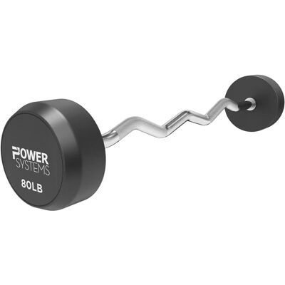 Power Systems - Pro -Style Fixed Barbell - 80lbs Weight Bar w/EZ Curl Handle for Home Gym Training - Black Power Systems - Pro -Style Fixed Barbell - 80lbs Weight Bar w/EZ Curl Handle for Home Gym Training - Black