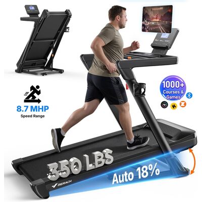 MERACH - Folding Incline Treadmill with 18% Auto, 3.5HP, Wide Belt, 0.6-8.7MPH, 350lbs Capacity, App, Screen, Heart Rate - Black MERACH - Folding Incline Treadmill with 18% Auto, 3.5HP, Wide Belt, 0.6-8.7MPH, 350lbs Capacity, App, Screen, Heart Rate - Black