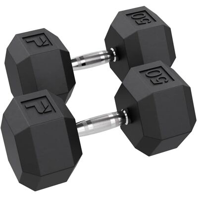 Power Systems - 50 lb Rubber Hex Dumbbells, Pair of Dumbbells w/Ergonomic Grip & Hexagonal Dead Design - Black Power Systems - 50 lb Rubber Hex Dumbbells, Pair of Dumbbells w/Ergonomic Grip & Hexagonal Dead Design - Black