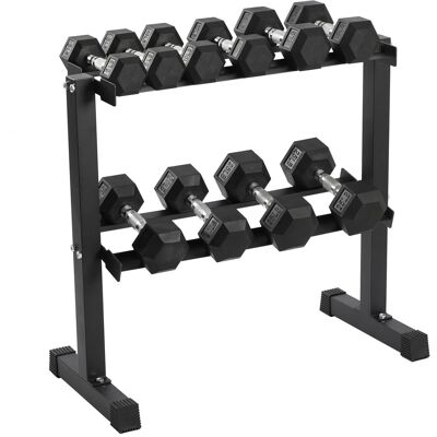 HolaHatha - 150 Pound Rubber Encased Dumbbell Strength Training Weight Set w/ Rack - Black HolaHatha - 150 Pound Rubber Encased Dumbbell Strength Training Weight Set w/ Rack - Black