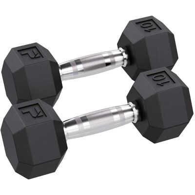 Power Systems - 10 lb Rubber Hex Dumbbells, Pair of Dumbbells w/Ergonomic Grip & Hexagonal Dead Design - Black Power Systems - 10 lb Rubber Hex Dumbbells, Pair of Dumbbells w/Ergonomic Grip & Hexagonal Dead Design - Black