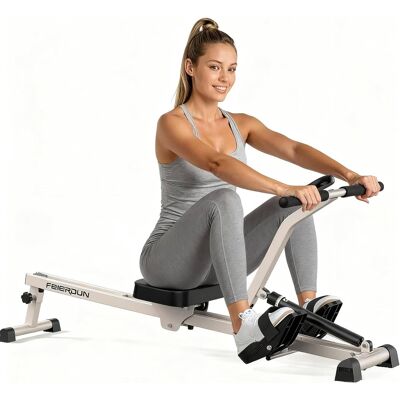FEIERDUN - Hydraulic Rowing Machine for Home, Compact Adjustable Rower with 12 Resistance Levels - White FEIERDUN - Hydraulic Rowing Machine for Home, Compact Adjustable Rower with 12 Resistance Levels - White