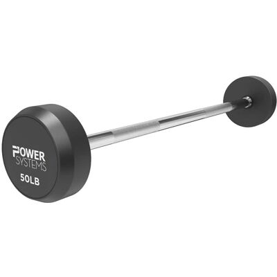 Power Systems - Pro Style Rubber Fixed Straight Barbell - 50lbs Weighted Workout Bar w/Ergonomic Handle - Black/Gray Power Systems - Pro Style Rubber Fixed Straight Barbell - 50lbs Weighted Workout Bar w/Ergonomic Handle - Black/Gray