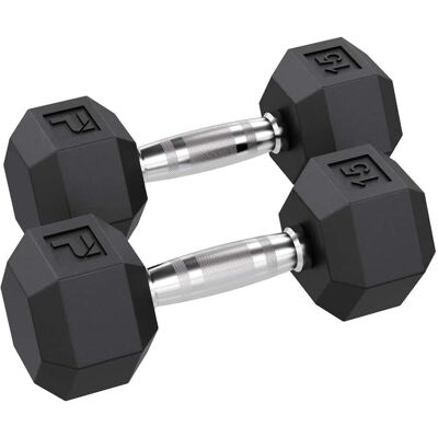 Power Systems - 15 lb Rubber Hex Dumbbells, Pair of Dumbbells w/Ergonomic Grip & Hexagonal Dead Design - Black Power Systems - 15 lb Rubber Hex Dumbbells, Pair of Dumbbells w/Ergonomic Grip & Hexagonal Dead Design - Black