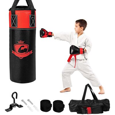Costway - 11Lbs Kids Punching Boxing Bag Set w/ Hand Wraps Punching Gloves Bag Hook Hanging - Black,Red Costway - 11Lbs Kids Punching Boxing Bag Set w/ Hand Wraps Punching Gloves Bag Hook Hanging - Black,Red