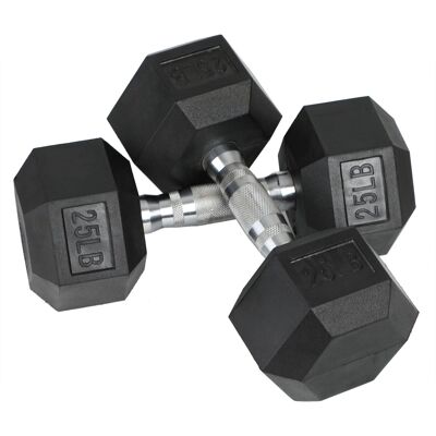 HolaHatha - Iron Hexagonal Cast Exercise 25 lb Dumbbell Weights w/Contoured Grips - Black HolaHatha - Iron Hexagonal Cast Exercise 25 lb Dumbbell Weights w/Contoured Grips - Black
