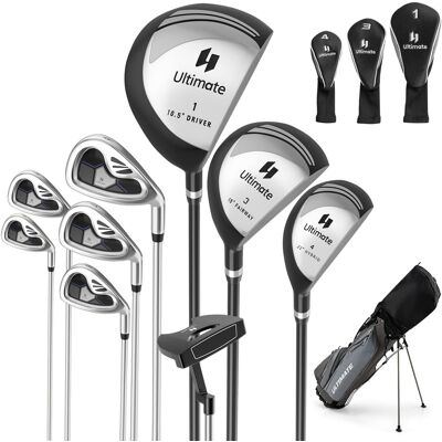 Costway - 9 PCS Men's Complete Golf Club Set Right Handed with 460cc Alloy Driver Irons - Gray Costway - 9 PCS Men's Complete Golf Club Set Right Handed with 460cc Alloy Driver Irons - Gray