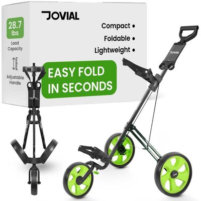 Pyle - JOVIAL 3-Wheel Golf Push Cart - Steel Frame, Foot Brake, Deluxe Scorecard Holder, Patented Bag Holder, Adjustable Handle - Lime Pyle - JOVIAL 3-Wheel Golf Push Cart - Steel Frame, Foot Brake, Deluxe Scorecard Holder, Patented Bag Holder, Adjustable Handle - Lime