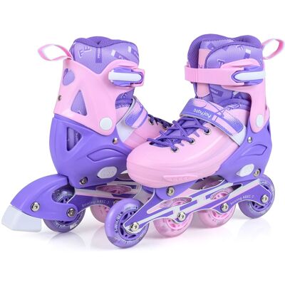 Costway - Kids Inline Skates, Adjustable Light-Up Roller Skates with Illuminating Wheels - Purple Costway - Kids Inline Skates, Adjustable Light-Up Roller Skates with Illuminating Wheels - Purple