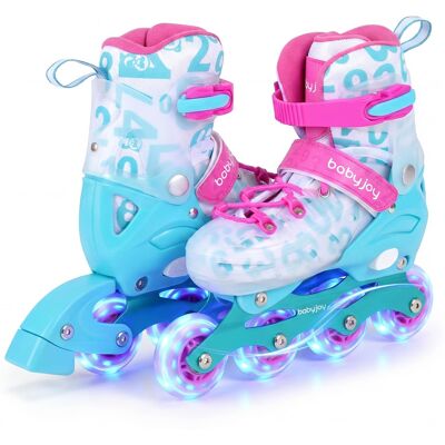 Gymax - Kids Inline Skates for Boys Girls 4-Size Adjustable Illuminating Roller Skates Blue - Pink Gymax - Kids Inline Skates for Boys Girls 4-Size Adjustable Illuminating Roller Skates Blue - Pink