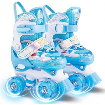 Costway - Kids Roller Skates 4 Sizes Adjustable Quad Skates with Light-up Wheels for Children - Navy Blue Costway - Kids Roller Skates 4 Sizes Adjustable Quad Skates with Light-up Wheels for Children - Navy Blue