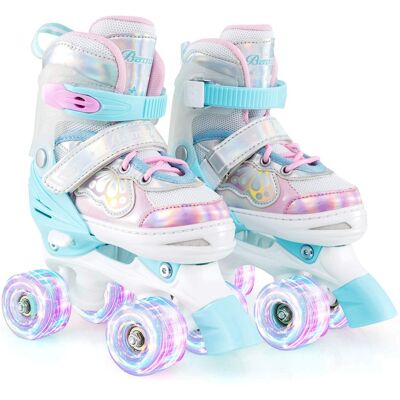 Costway - Kids Roller Skates 4 Sizes Adjustable Quad Skates with Light-up Wheels for Ages 5-8 - Blue Costway - Kids Roller Skates 4 Sizes Adjustable Quad Skates with Light-up Wheels for Ages 5-8 - Blue