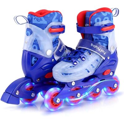 Costway - Kids Inline Skates for Boys Girls, 4-Size Adjustable Illuminating Roller Skates - Blue Costway - Kids Inline Skates for Boys Girls, 4-Size Adjustable Illuminating Roller Skates - Blue